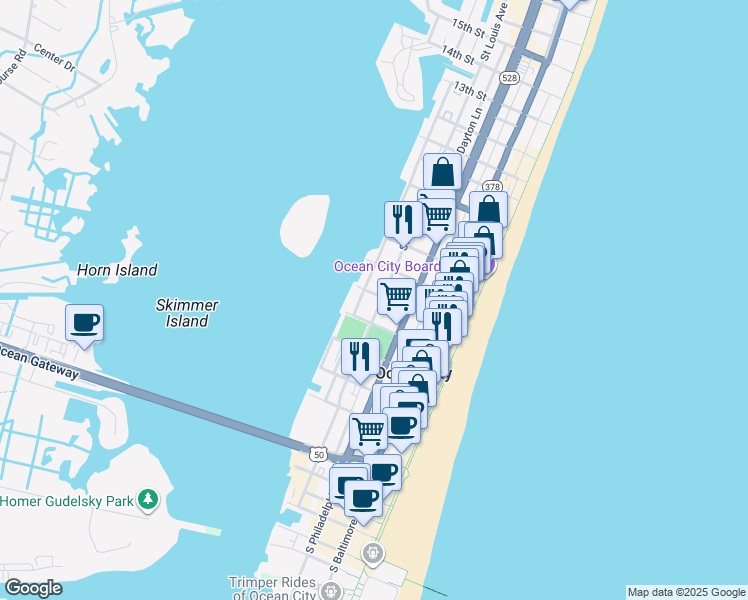 map of restaurants, bars, coffee shops, grocery stores, and more near in Ocean City