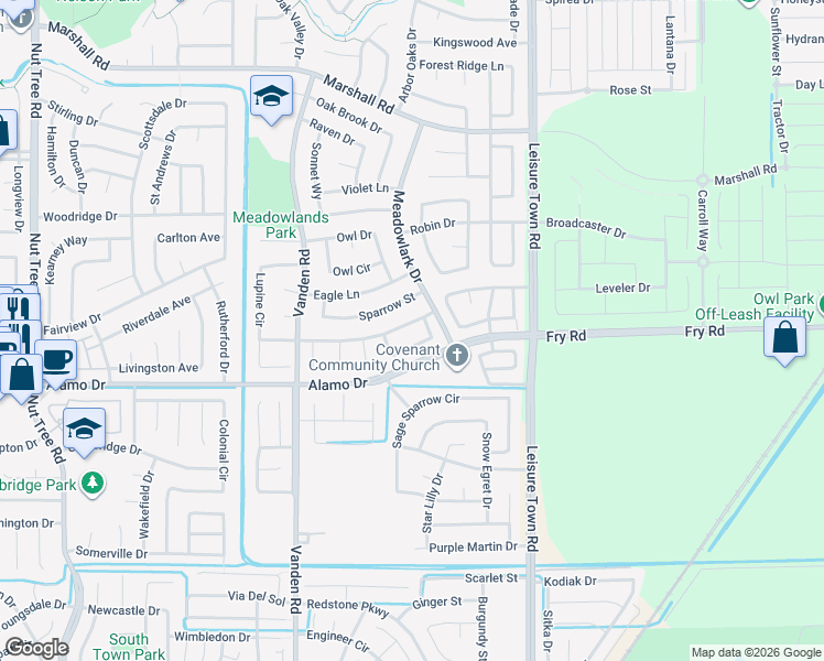 map of restaurants, bars, coffee shops, grocery stores, and more near 467 Harvest Circle in Vacaville