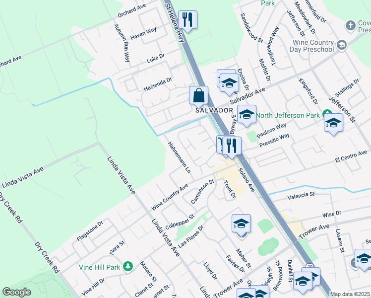 map of restaurants, bars, coffee shops, grocery stores, and more near 35 Falcon Crest Circle in Napa