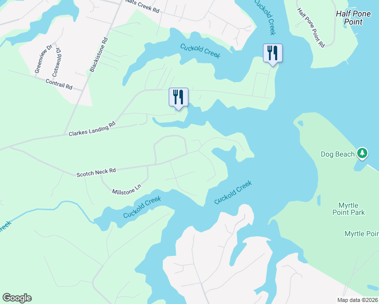 map of restaurants, bars, coffee shops, grocery stores, and more near 45218 Scotch Neck Road in St. Mary's County