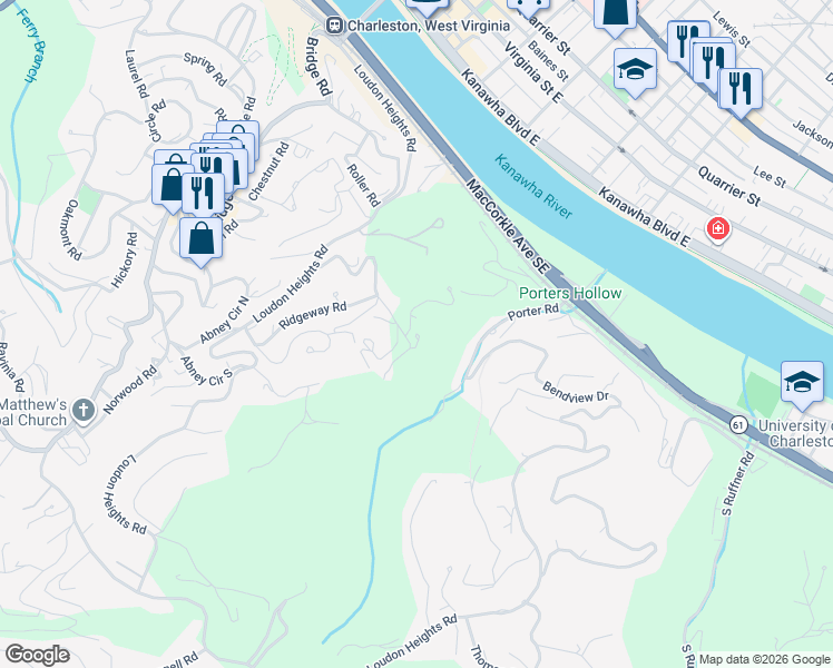 map of restaurants, bars, coffee shops, grocery stores, and more near Unnamed Road in Charleston
