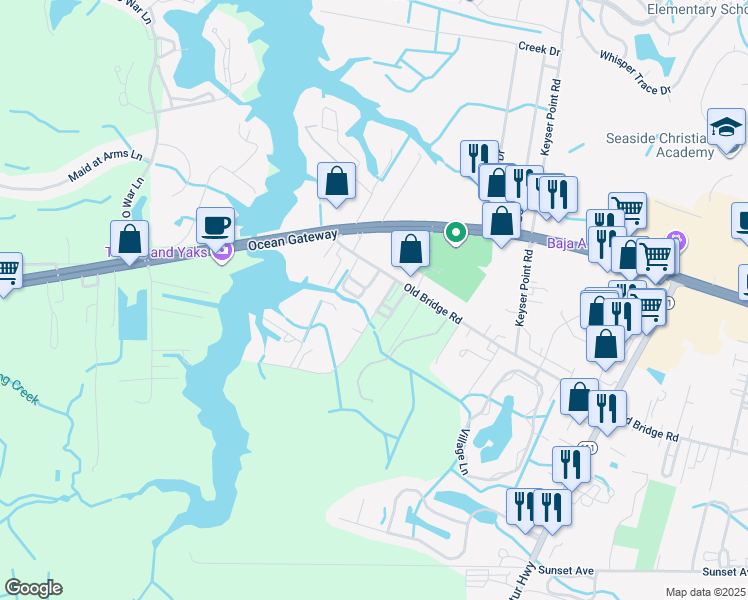 map of restaurants, bars, coffee shops, grocery stores, and more near 12357 Greenridge Lane Road in Ocean City