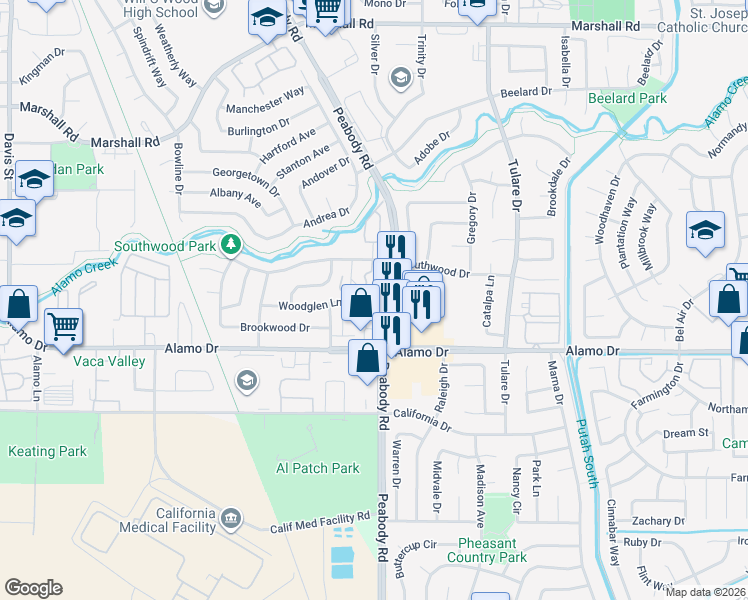 map of restaurants, bars, coffee shops, grocery stores, and more near 1976 Peabody Road in Vacaville