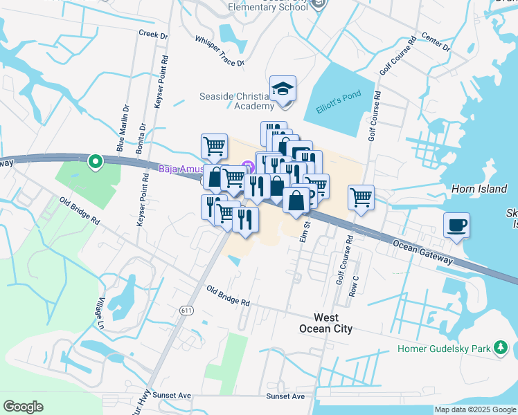 map of restaurants, bars, coffee shops, grocery stores, and more near 12702 U.S. 50 in Ocean City
