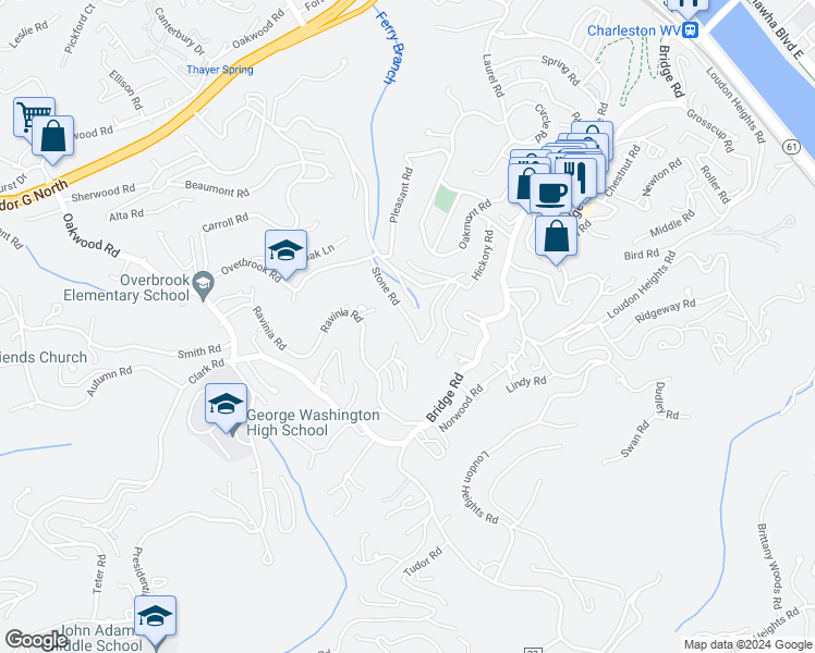 map of restaurants, bars, coffee shops, grocery stores, and more near 1230 Stone Road in Charleston