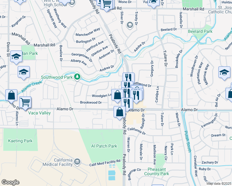 map of restaurants, bars, coffee shops, grocery stores, and more near 1976 Peabody Road in Vacaville
