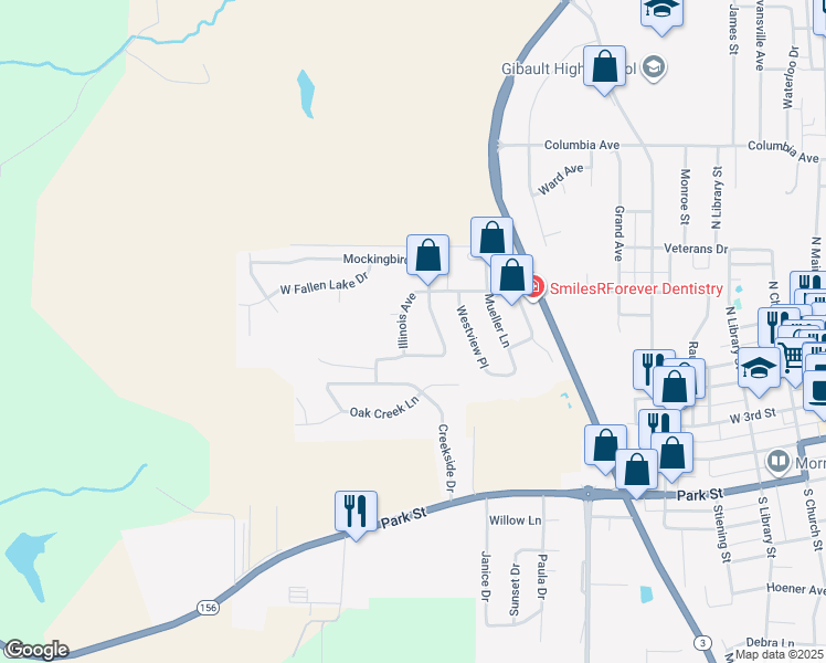 map of restaurants, bars, coffee shops, grocery stores, and more near 1042 Illinois Avenue in Waterloo