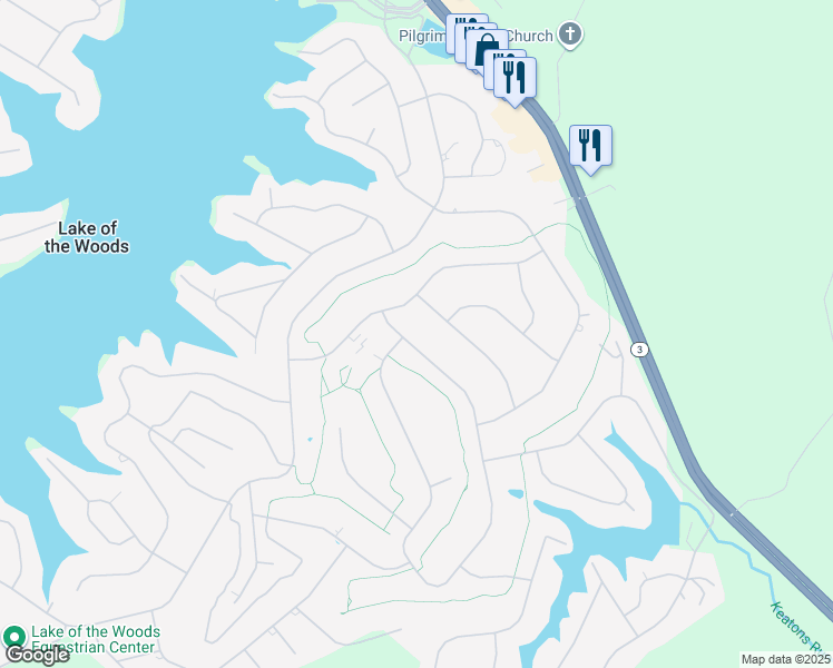 map of restaurants, bars, coffee shops, grocery stores, and more near 203 Birdie Road in Locust Grove