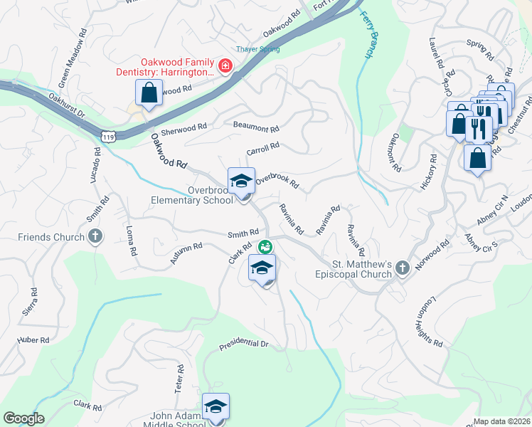 map of restaurants, bars, coffee shops, grocery stores, and more near 218 Oakwood Road in Charleston