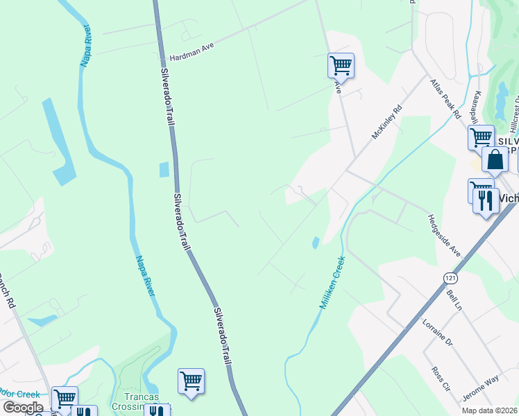 map of restaurants, bars, coffee shops, grocery stores, and more near 1592 McKinley Rd in Napa