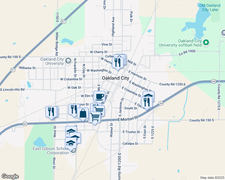 map of restaurants, bars, coffee shops, grocery stores, and more near 131 South Jackson Street in Oakland City