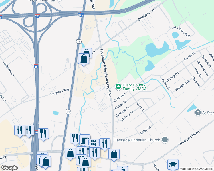 map of restaurants, bars, coffee shops, grocery stores, and more near 4903 Hamburg Pike in Jeffersonville