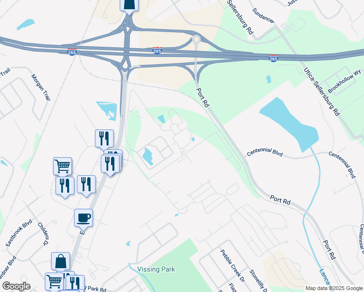 map of restaurants, bars, coffee shops, grocery stores, and more near 4029-4075 Herb Lewis Road in Jeffersonville