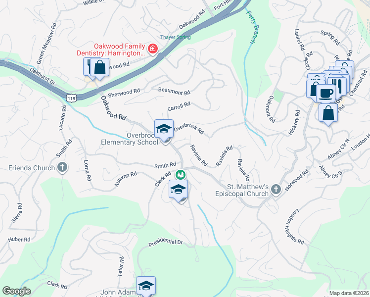 map of restaurants, bars, coffee shops, grocery stores, and more near 1620 Ravinia Road in Charleston