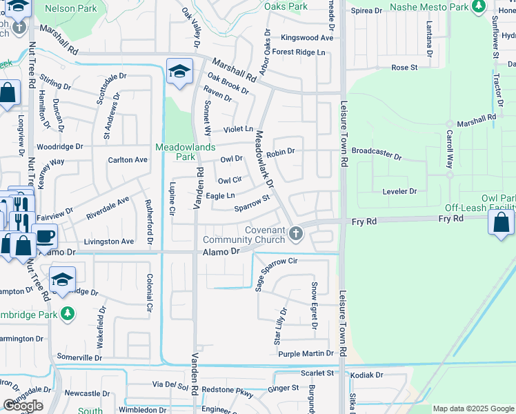 map of restaurants, bars, coffee shops, grocery stores, and more near 320 Sparrow Street in Vacaville