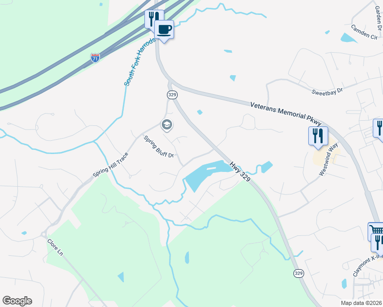 map of restaurants, bars, coffee shops, grocery stores, and more near 6610 Clore Lake Road in Crestwood