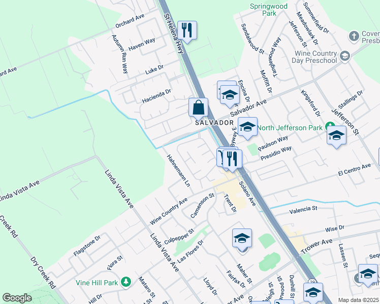 map of restaurants, bars, coffee shops, grocery stores, and more near 35 Falcon Crest Circle in Napa