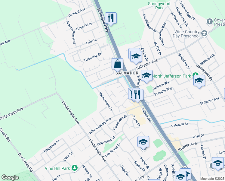 map of restaurants, bars, coffee shops, grocery stores, and more near 35 Falcon Crest Circle in Napa
