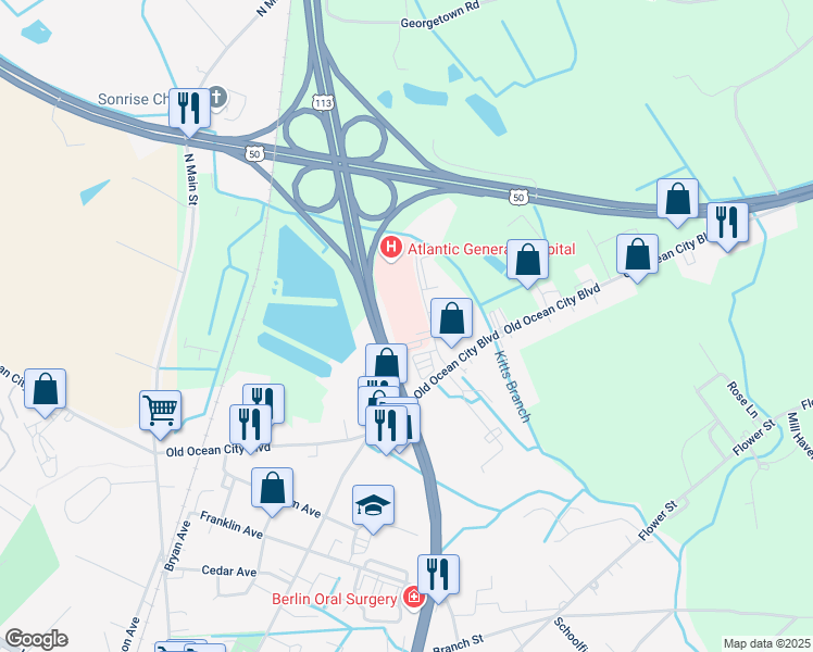map of restaurants, bars, coffee shops, grocery stores, and more near 9715 Healthway Drive in Berlin