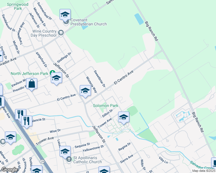 map of restaurants, bars, coffee shops, grocery stores, and more near 1132 El Centro Avenue in Napa