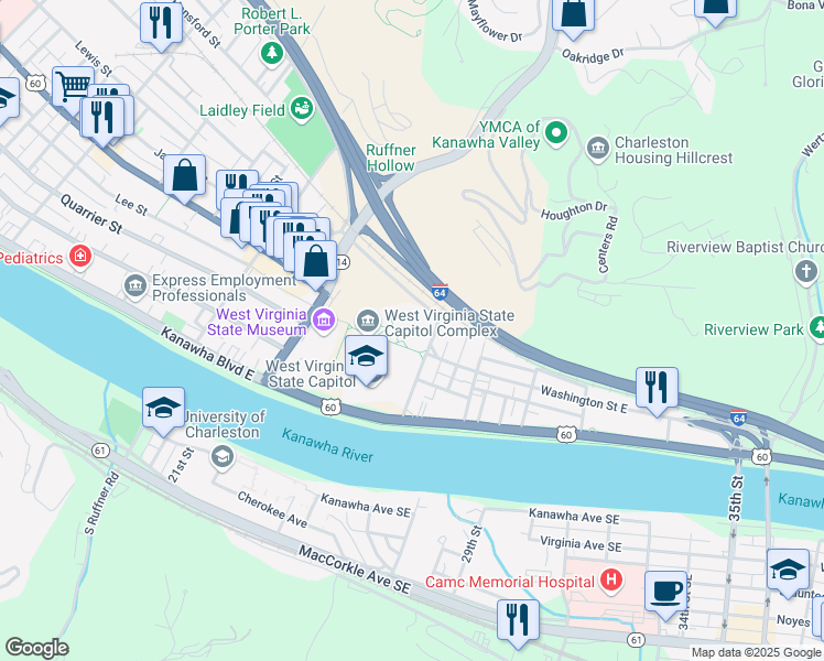 map of restaurants, bars, coffee shops, grocery stores, and more near in Charleston