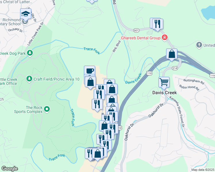 map of restaurants, bars, coffee shops, grocery stores, and more near 30 Rhl Boulevard in Charleston