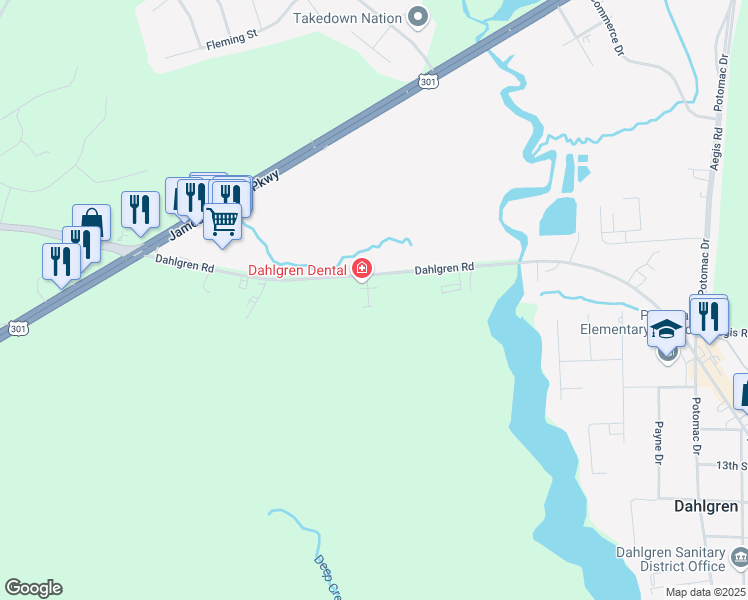 map of restaurants, bars, coffee shops, grocery stores, and more near 5231 King's Wood Lane in King George