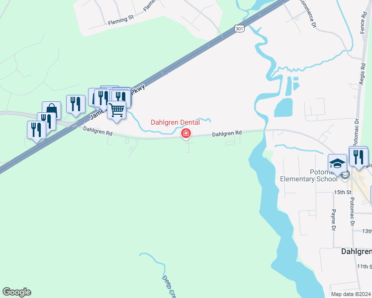 map of restaurants, bars, coffee shops, grocery stores, and more near 5226 King's Wood Lane in King George