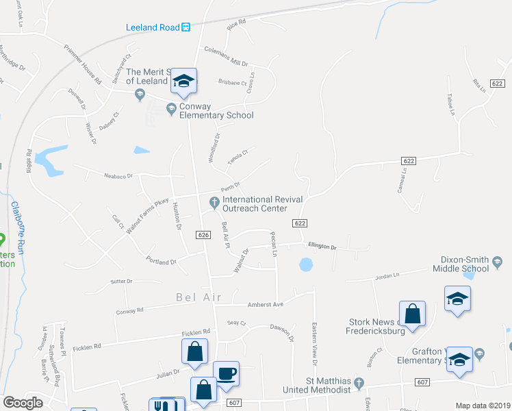 map of restaurants, bars, coffee shops, grocery stores, and more near 517 Hobart Lane in Fredericksburg