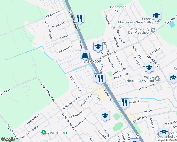 map of restaurants, bars, coffee shops, grocery stores, and more near 112 Falcon Crest Circle in Napa