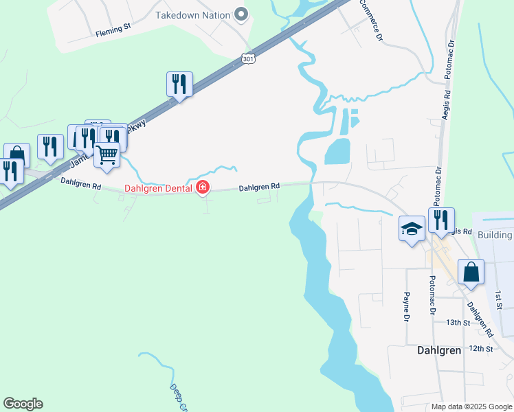 map of restaurants, bars, coffee shops, grocery stores, and more near 5253 Pine Forest Lane in King George