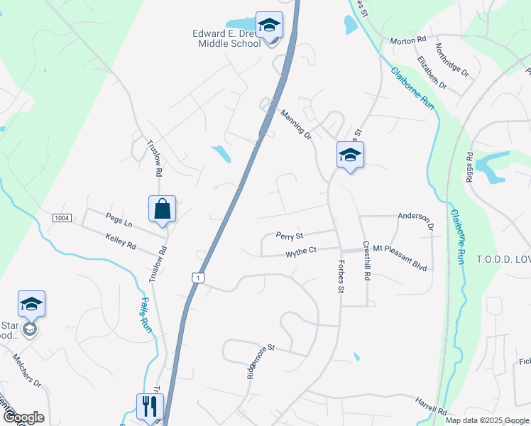map of restaurants, bars, coffee shops, grocery stores, and more near 58 Sapphire Street in Fredericksburg