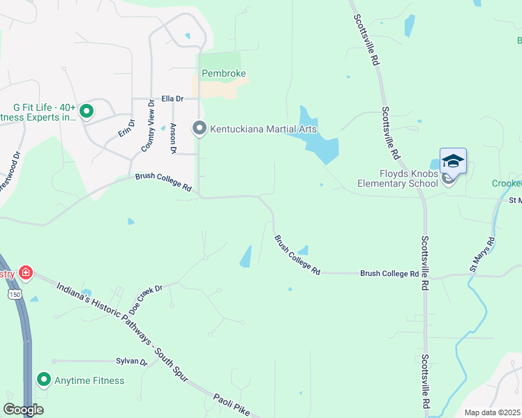 map of restaurants, bars, coffee shops, grocery stores, and more near 4021 Brush College Road in Floyds Knobs