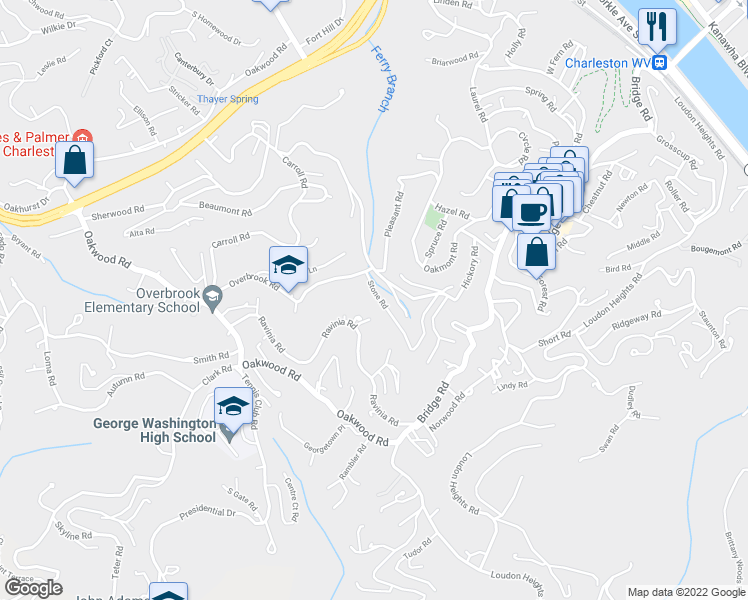 map of restaurants, bars, coffee shops, grocery stores, and more near 1248 Stone Road in Charleston