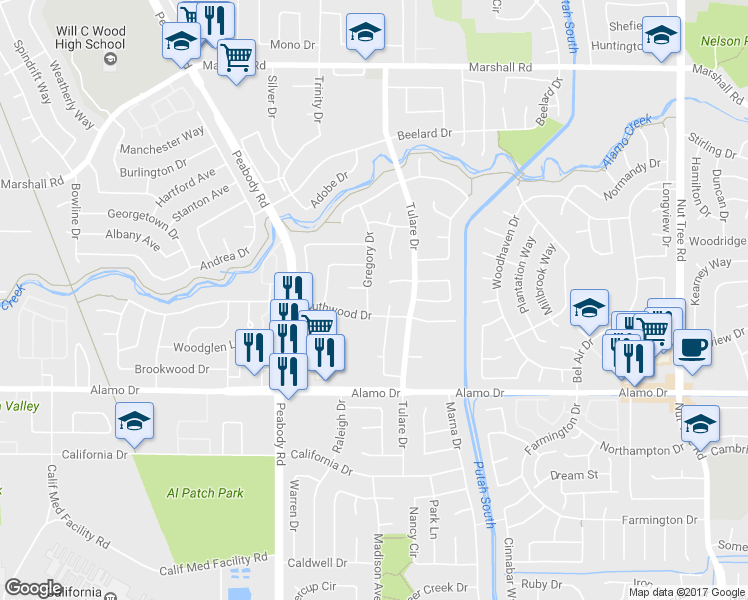 map of restaurants, bars, coffee shops, grocery stores, and more near 508 Gregory Drive in Vacaville
