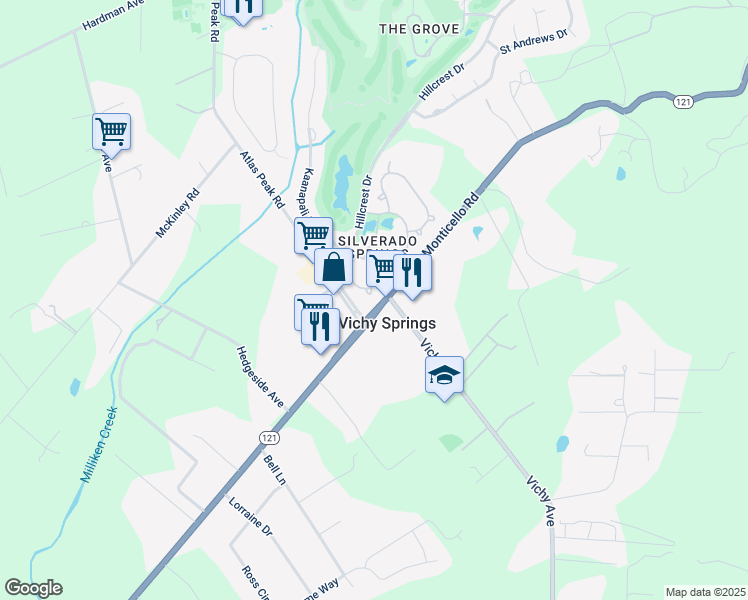 map of restaurants, bars, coffee shops, grocery stores, and more near 182 Silverado Springs Drive in Napa