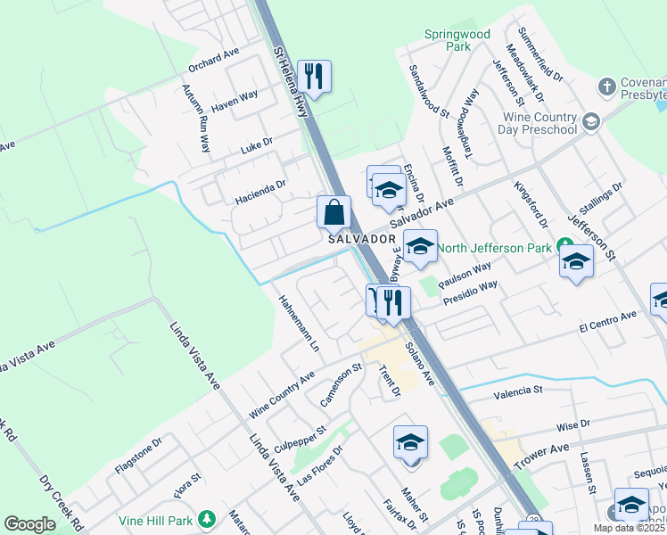 map of restaurants, bars, coffee shops, grocery stores, and more near 112 Falcon Crest Circle in Napa