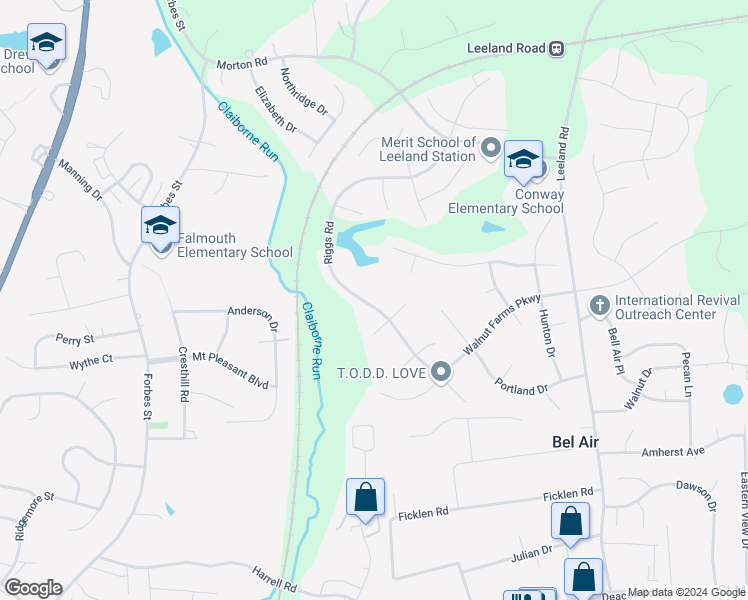 map of restaurants, bars, coffee shops, grocery stores, and more near 46 Riggs Road in Fredericksburg