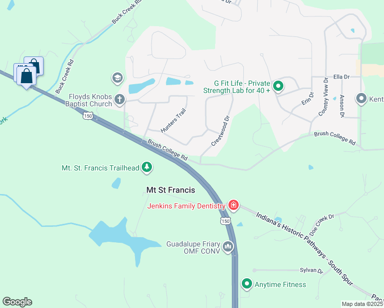 map of restaurants, bars, coffee shops, grocery stores, and more near 5010 Brush College Road in Floyds Knobs