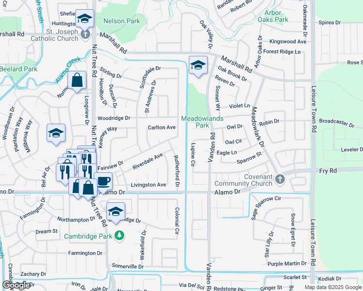 map of restaurants, bars, coffee shops, grocery stores, and more near 330 Riverdale Court in Vacaville