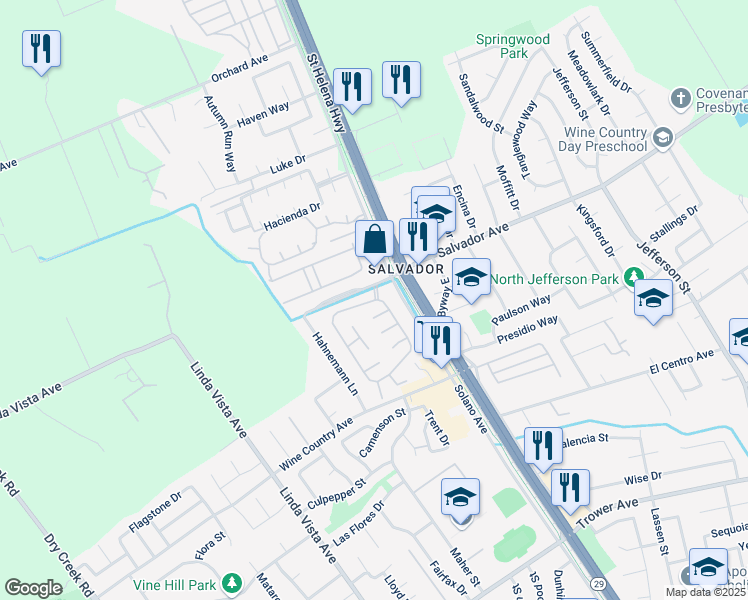 map of restaurants, bars, coffee shops, grocery stores, and more near 112 Falcon Crest Circle in Napa