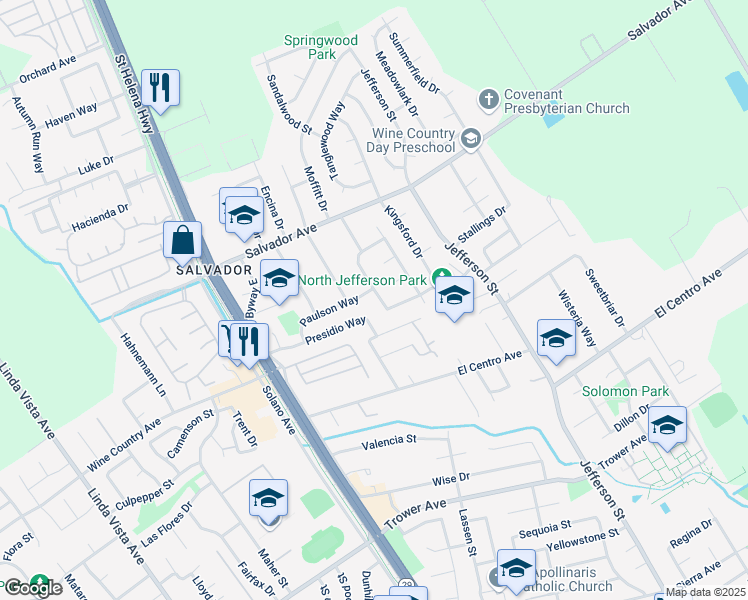 map of restaurants, bars, coffee shops, grocery stores, and more near 4265 Dale Drive in Napa