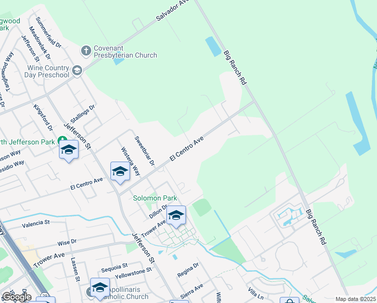 map of restaurants, bars, coffee shops, grocery stores, and more near 1047 El Centro Avenue in Napa
