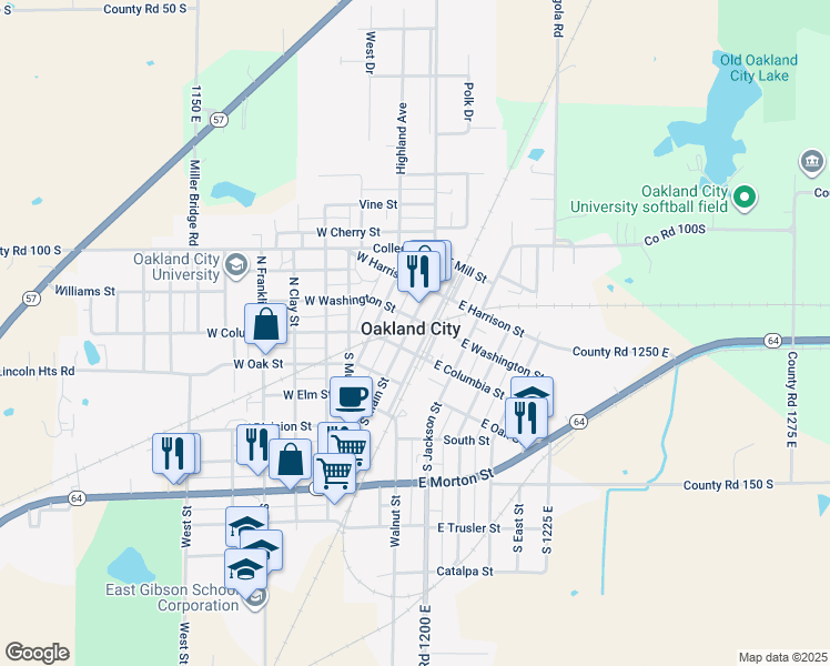 map of restaurants, bars, coffee shops, grocery stores, and more near in Oakland City