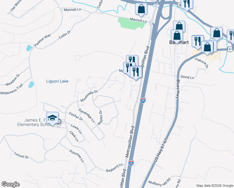 map of restaurants, bars, coffee shops, grocery stores, and more near 7066 Tuckahoe Ct in Barnhart