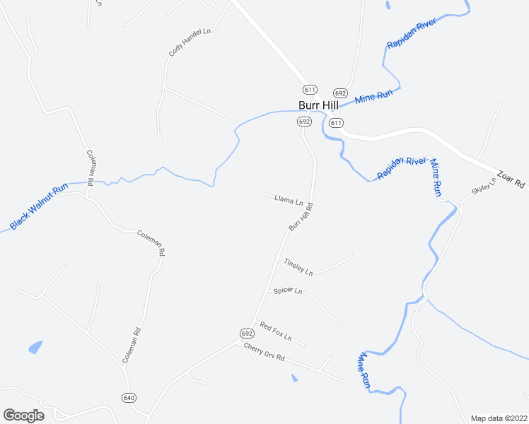 map of restaurants, bars, coffee shops, grocery stores, and more near 4500 Burr Hill Road in Rhoadesville