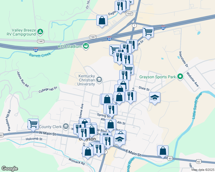 map of restaurants, bars, coffee shops, grocery stores, and more near 100 Academic Parkway in Grayson