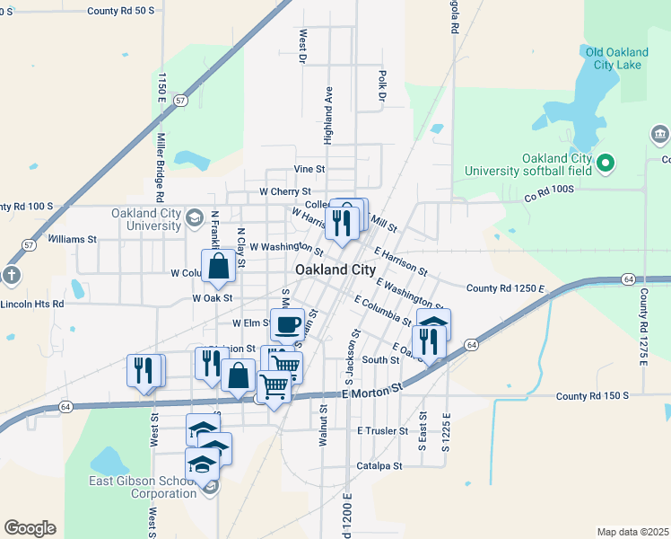 map of restaurants, bars, coffee shops, grocery stores, and more near in Oakland City