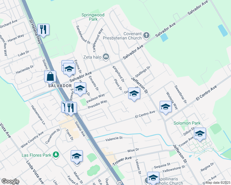 map of restaurants, bars, coffee shops, grocery stores, and more near 1559 Gordon Drive in Napa