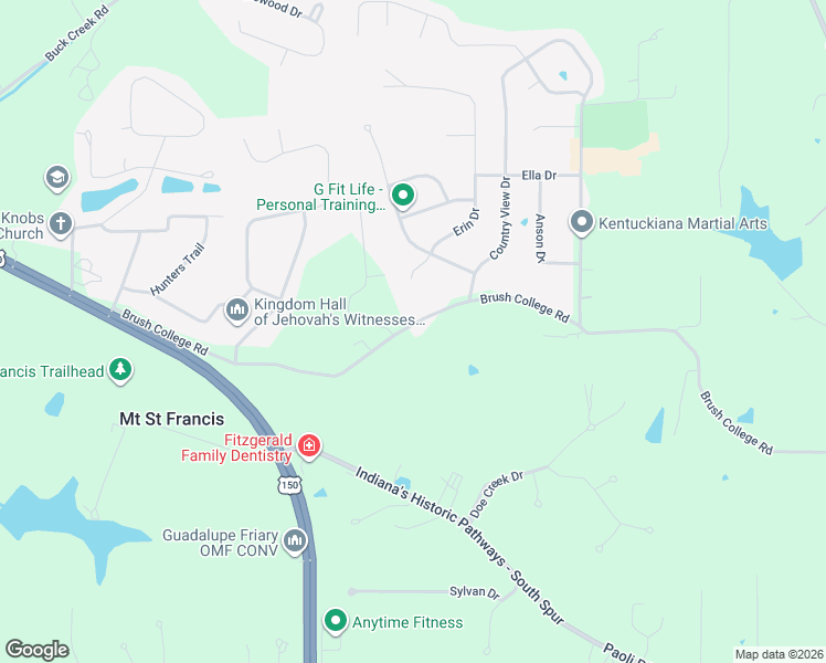 map of restaurants, bars, coffee shops, grocery stores, and more near 4609 Brush College Road in Floyds Knobs